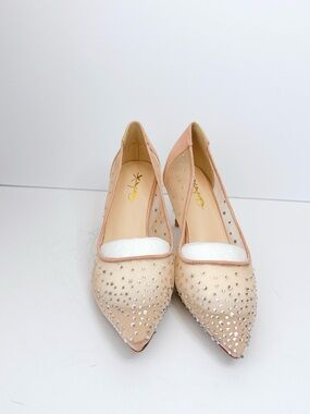 Size 8 Women’s Pink Beige Rhinestone Mesh Pointed Toe Heels XYD